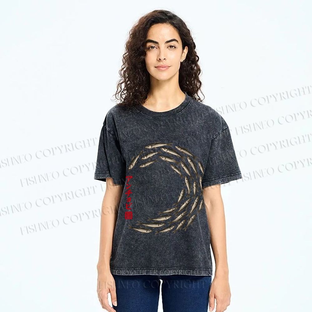 Unisex School of Anchovies Japanese Art Style Printed Washed Tee