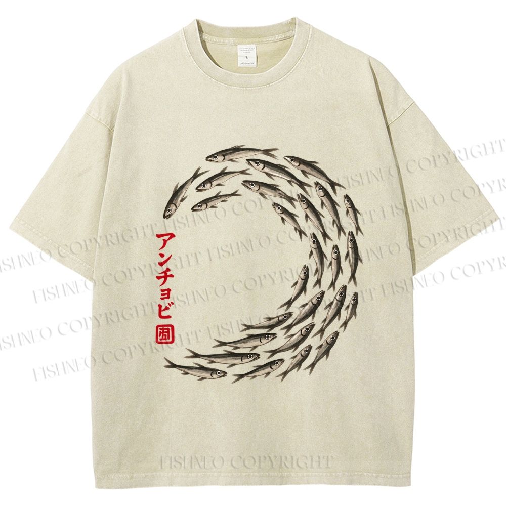 Unisex School of Anchovies Japanese Art Style Printed Washed Tee