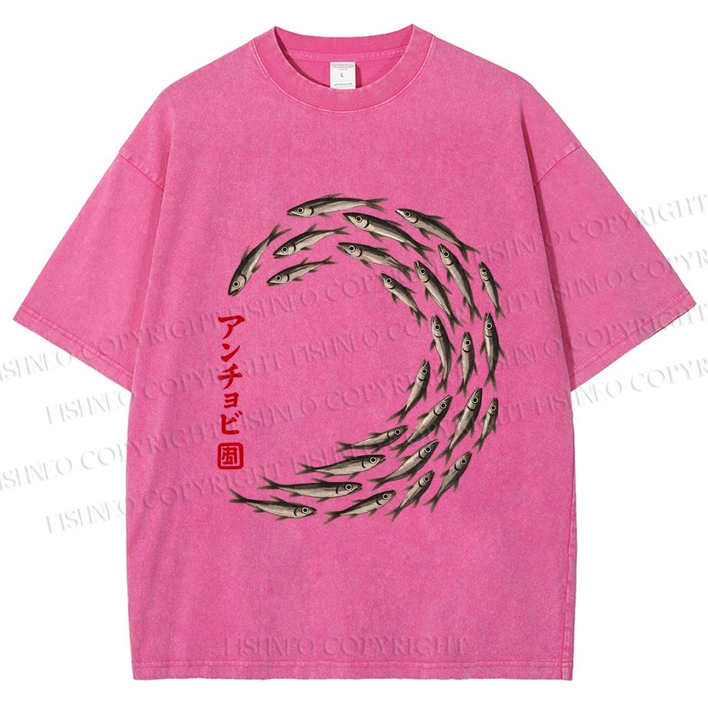 Unisex School of Anchovies Japanese Art Style Printed Washed Tee