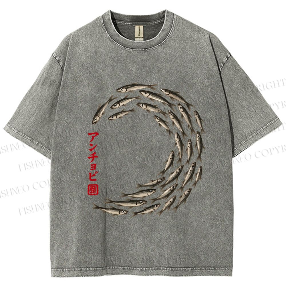 Unisex School of Anchovies Japanese Art Style Printed Washed Tee