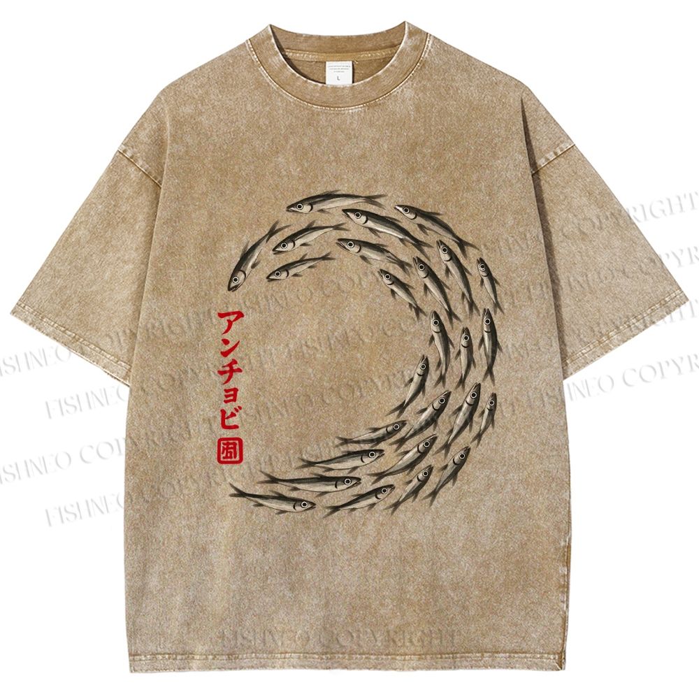 Unisex School of Anchovies Japanese Art Style Printed Washed Tee