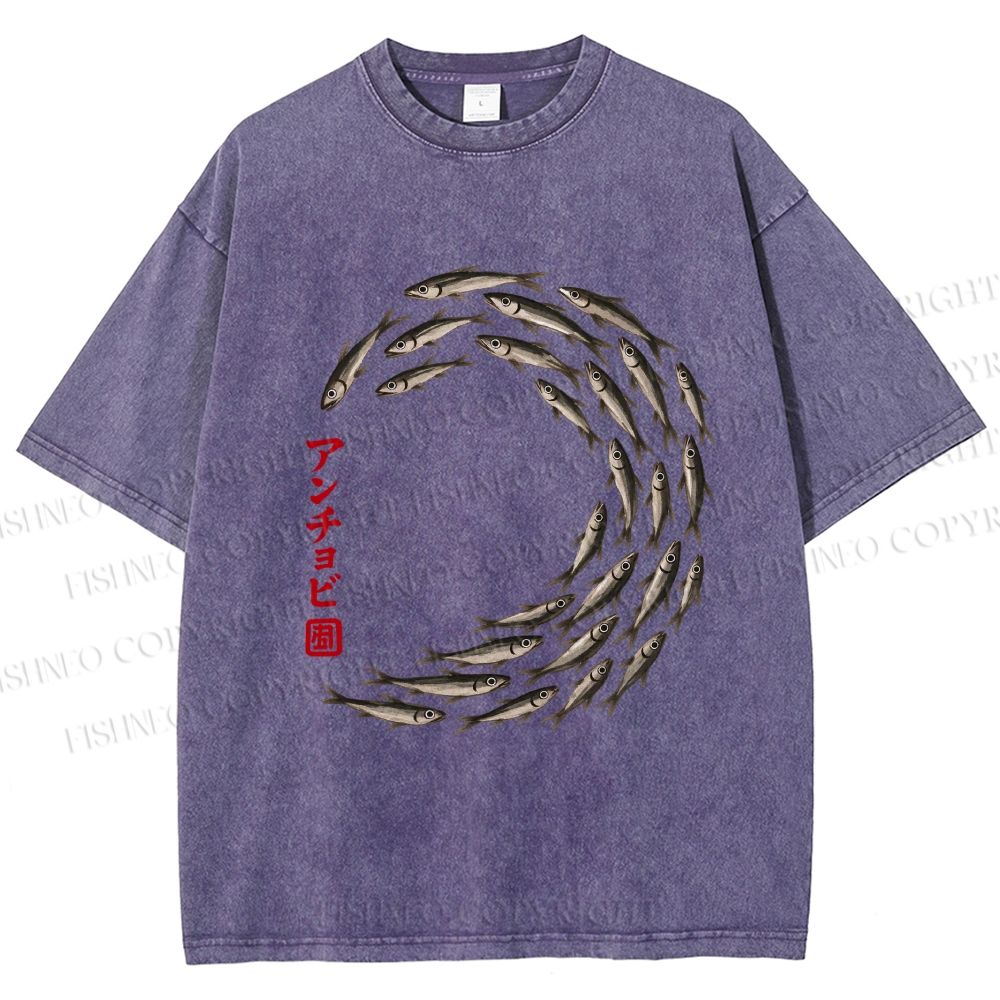 Unisex School of Anchovies Japanese Art Style Printed Washed Tee