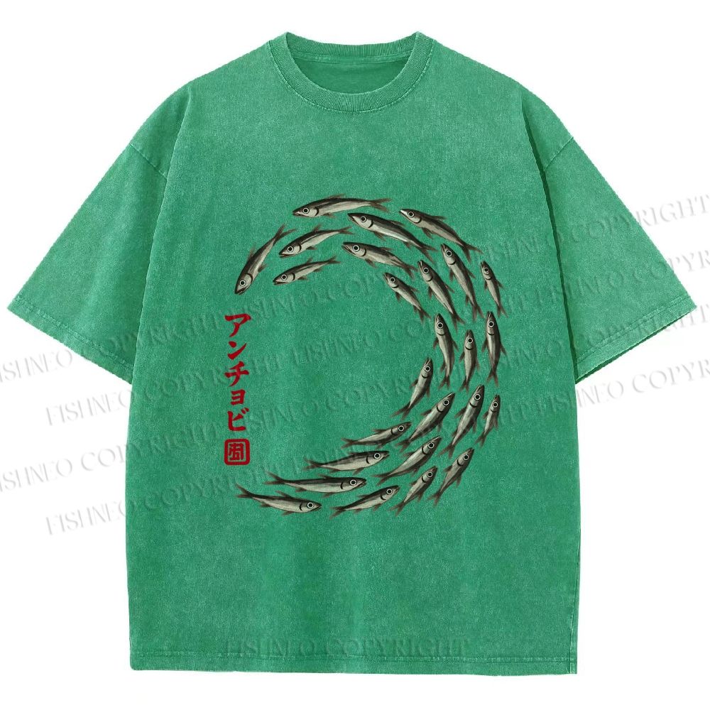 Unisex School of Anchovies Japanese Art Style Printed Washed Tee