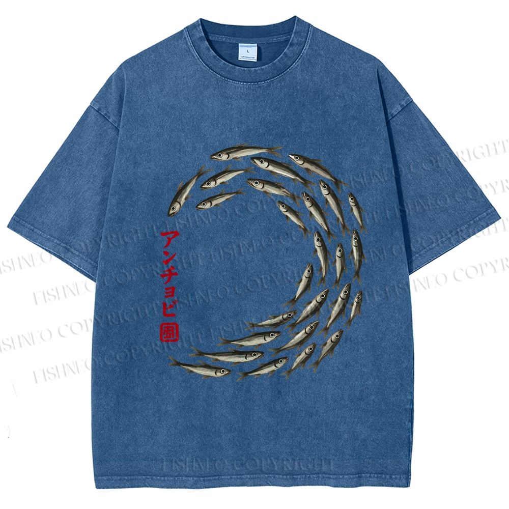 Unisex School of Anchovies Japanese Art Style Printed Washed Tee