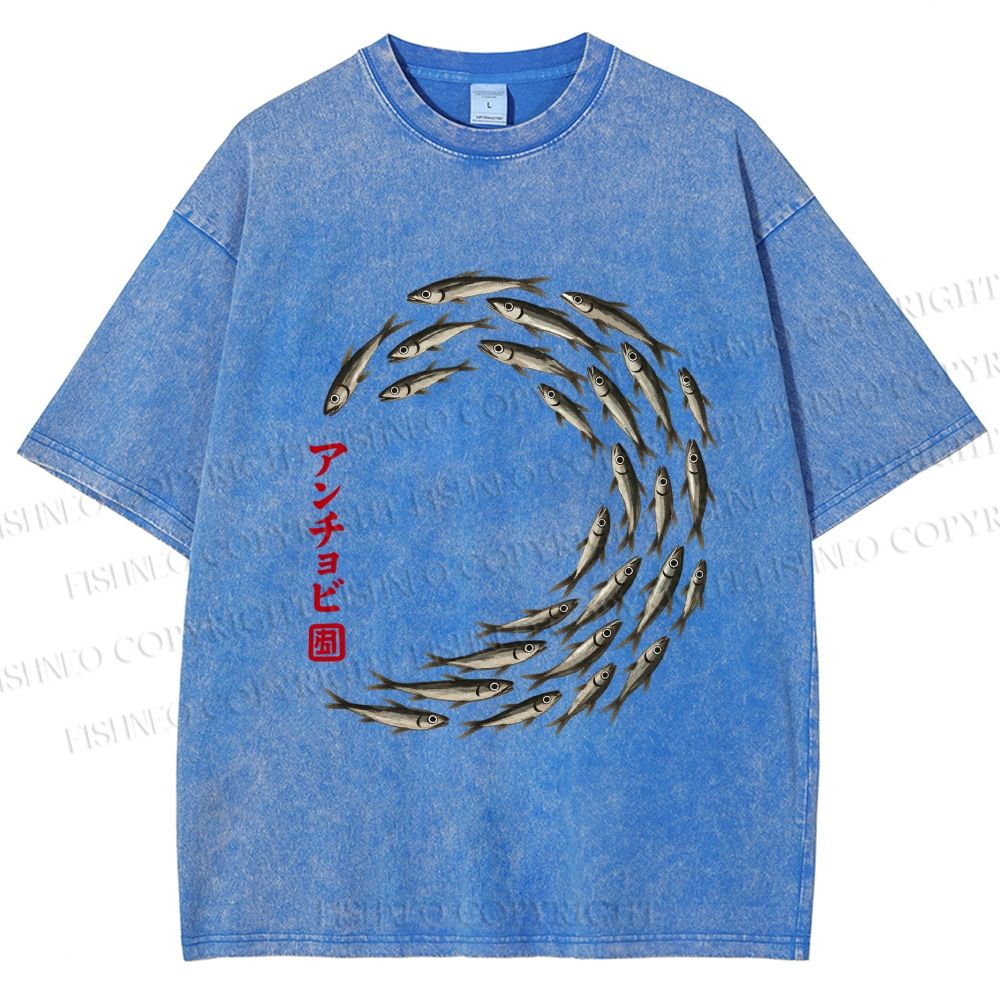 Unisex School of Anchovies Japanese Art Style Printed Washed Tee