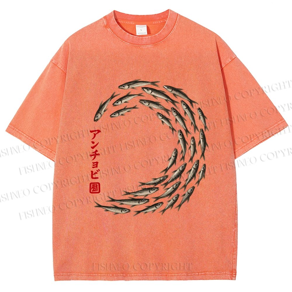 Unisex School of Anchovies Japanese Art Style Printed Washed Tee