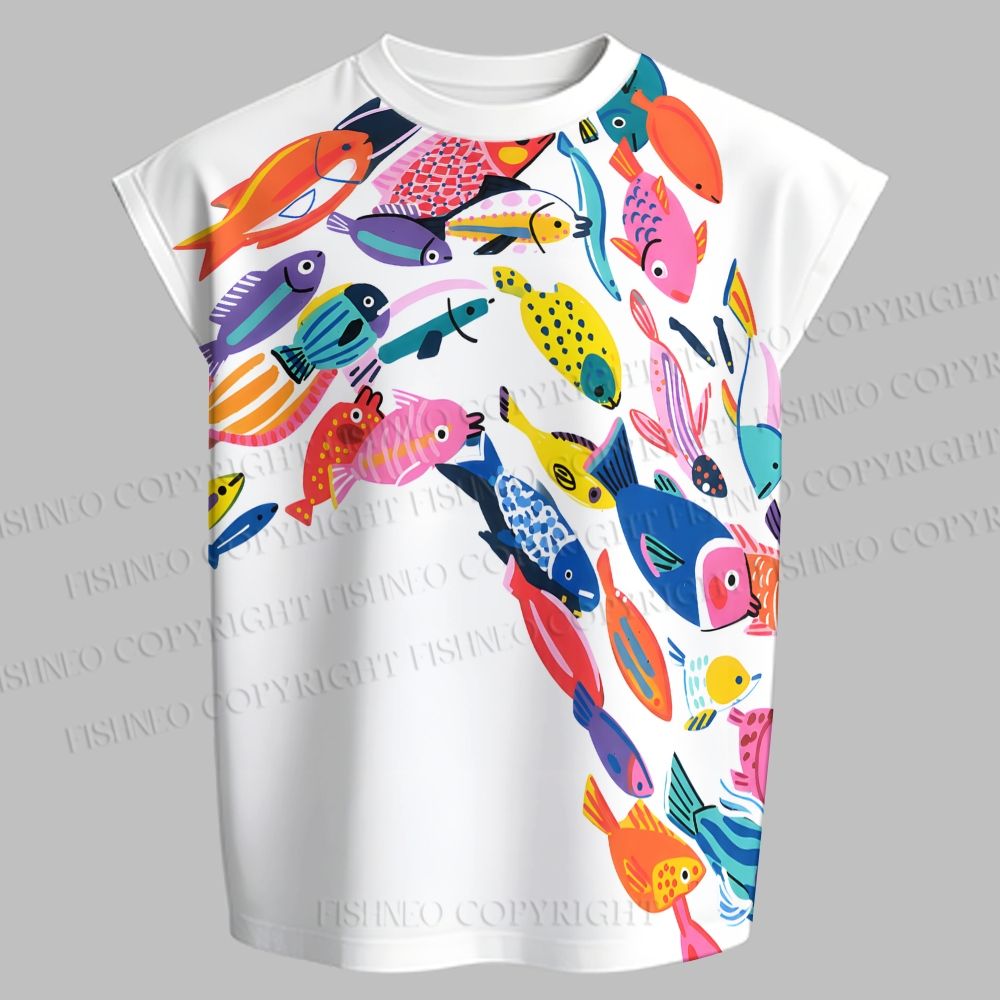Men's Multicolor Fish Sleeveless Tank Top & Elasticated Trousers pants Two-Piece Streetwear Set