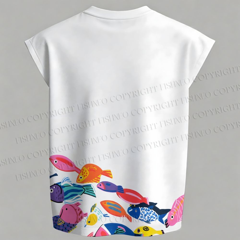 Men's Multicolor Fish Sleeveless Tank Top & Elasticated Trousers pants Two-Piece Streetwear Set