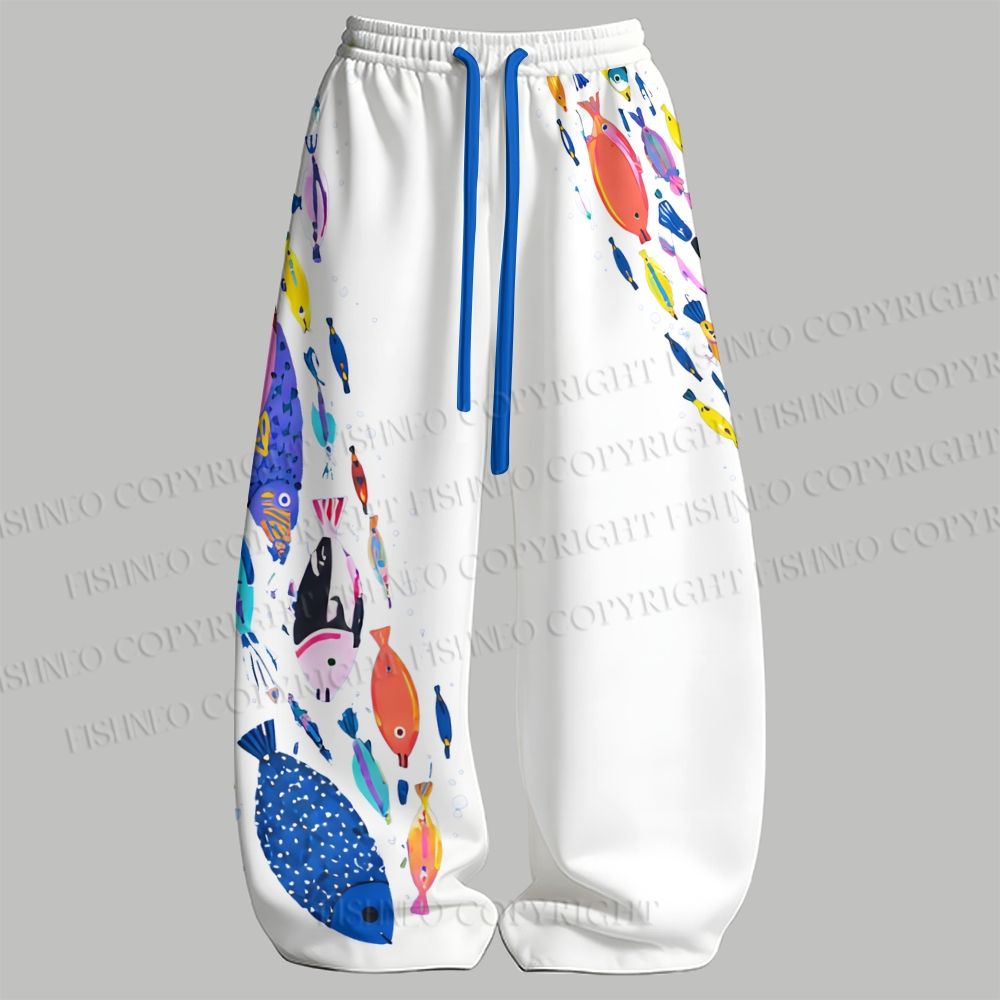 Men's Multicolor Fish Sleeveless Tank Top & Elasticated Trousers pants Two-Piece Streetwear Set