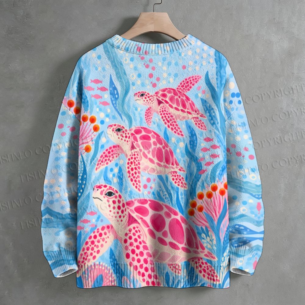Pink Polka Dot Sea Turtle Crew Neck Sweater