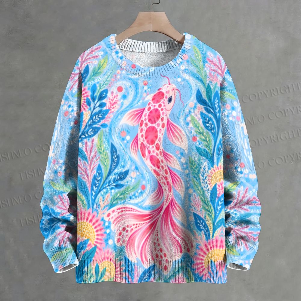 Pink Polka Dot Koi Crew Neck Sweater