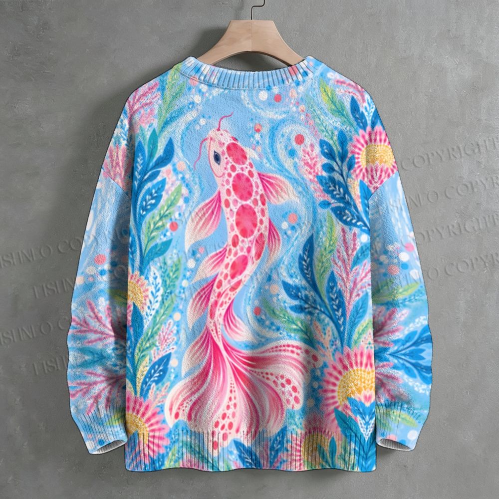 Pink Polka Dot Koi Crew Neck Sweater