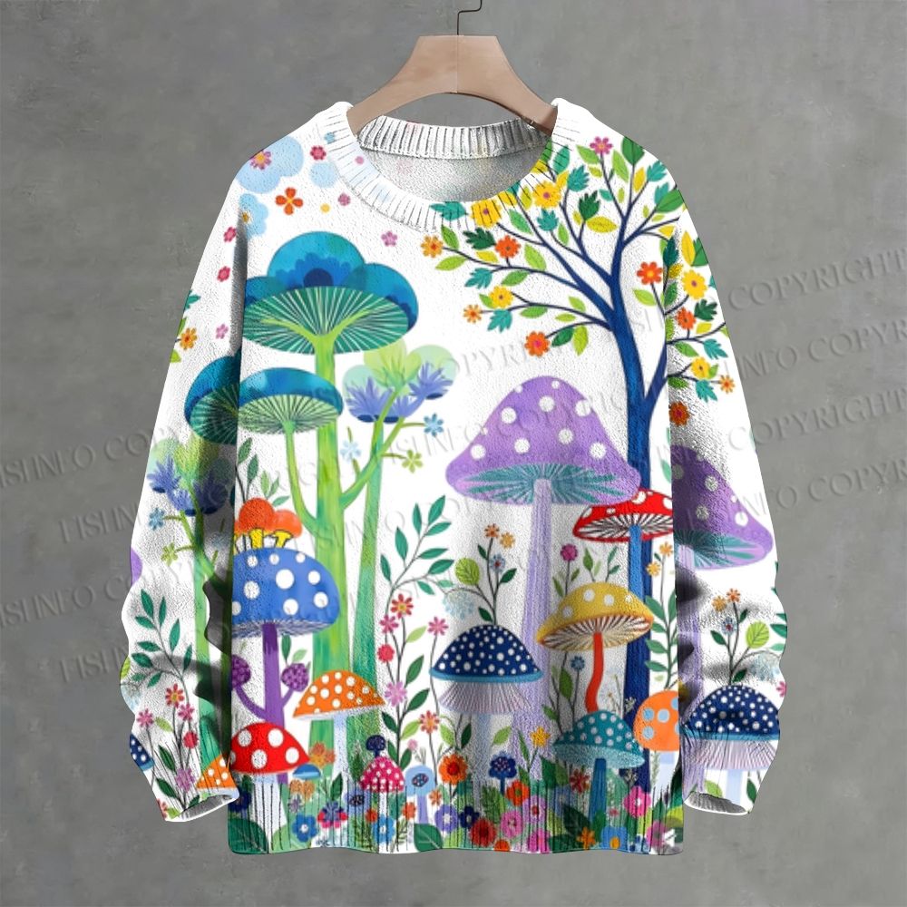 Multicolor Mushrooms Crew Neck Sweater
