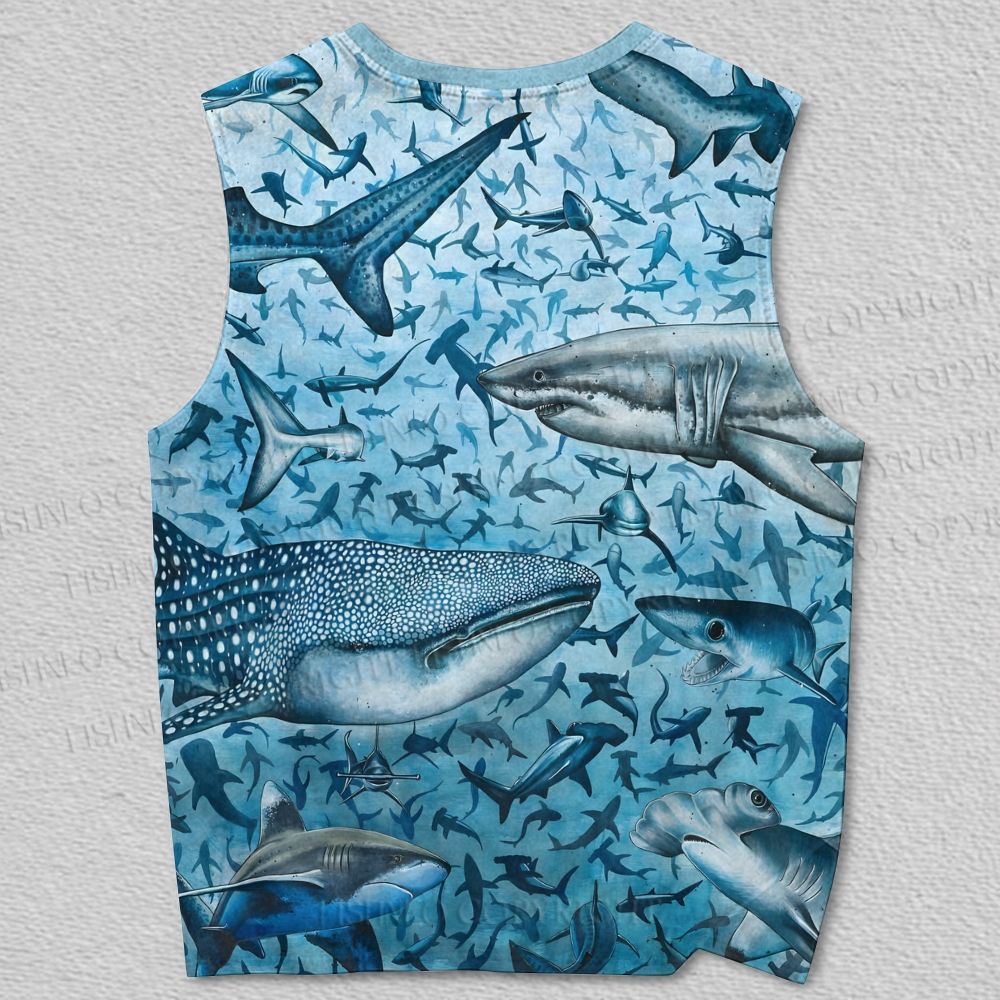 Unisex Sharks With Whales Printed Tank Top