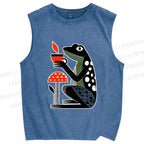 Unisex Geometric Frog Drinking Coffee Printed Washed Tank Top