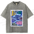 Unisex Fish in World Ocean Day Printed Washed Tee