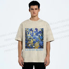 Unisex Klimt Blue Flowers Printed Washed Tee