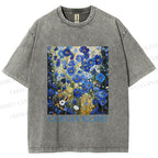 Unisex Klimt Blue Flowers Printed Washed Tee