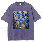 Unisex Klimt Blue Flowers Printed Washed Tee