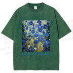 Unisex Klimt Blue Flowers Printed Washed Tee