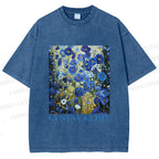 Unisex Klimt Blue Flowers Printed Washed Tee