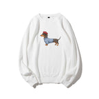 Dachshund Wearing Striped Sweater Print Relax Fit Sweatshirt