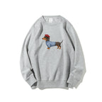 Dachshund Wearing Striped Sweater Print Relax Fit Sweatshirt