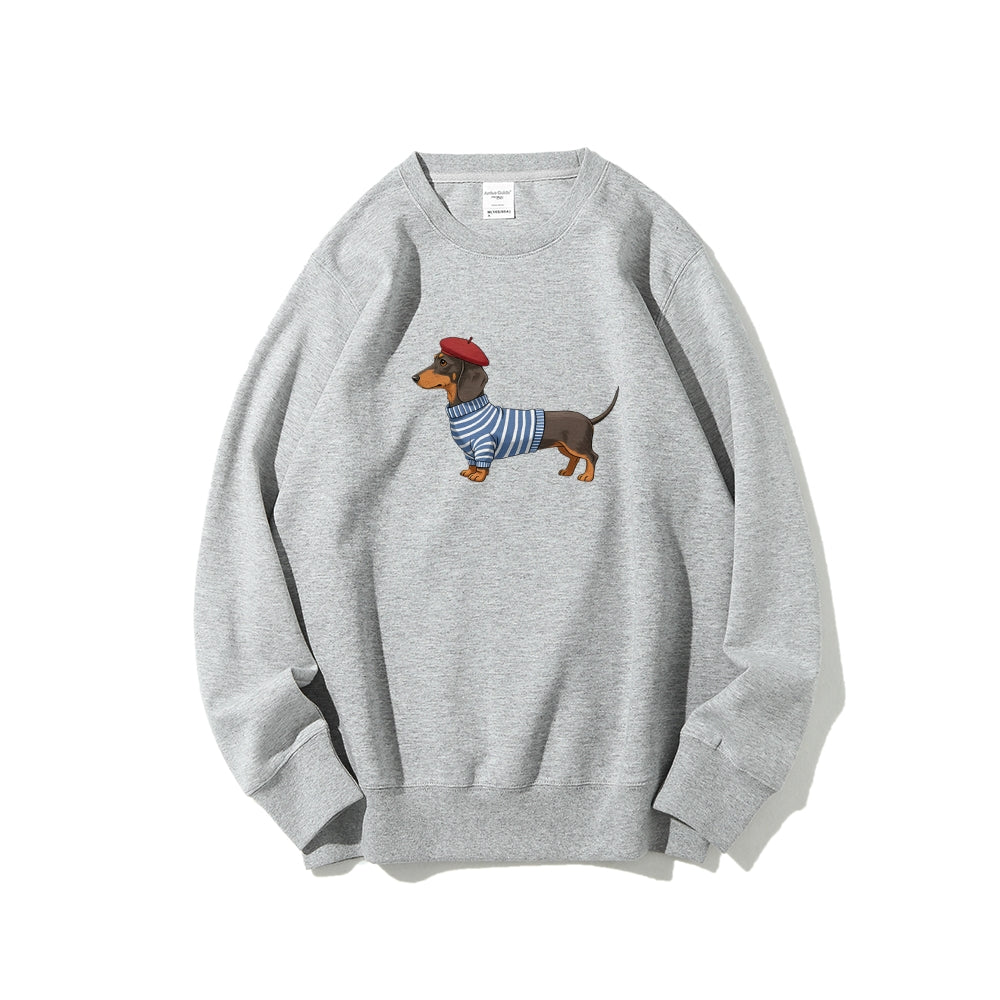 Dachshund Wearing Striped Sweater Print Relax Fit Sweatshirt