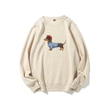 Dachshund Wearing Striped Sweater Print Relax Fit Sweatshirt