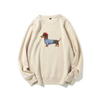 Dachshund Wearing Striped Sweater Print Relax Fit Sweatshirt