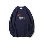 Dachshund Wearing Striped Sweater Print Relax Fit Sweatshirt