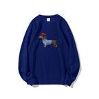 Dachshund Wearing Striped Sweater Print Relax Fit Sweatshirt