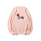 Dachshund Wearing Striped Sweater Print Relax Fit Sweatshirt