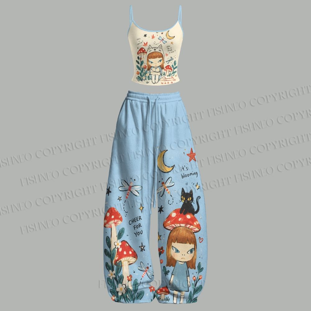 Yoshitomo Nara Girl And Mushrooms Top & Elasticated Trousers Two-Piece Set