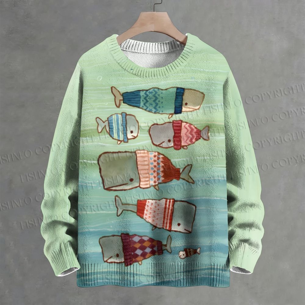 A Whale Family Crew Neck Sweater