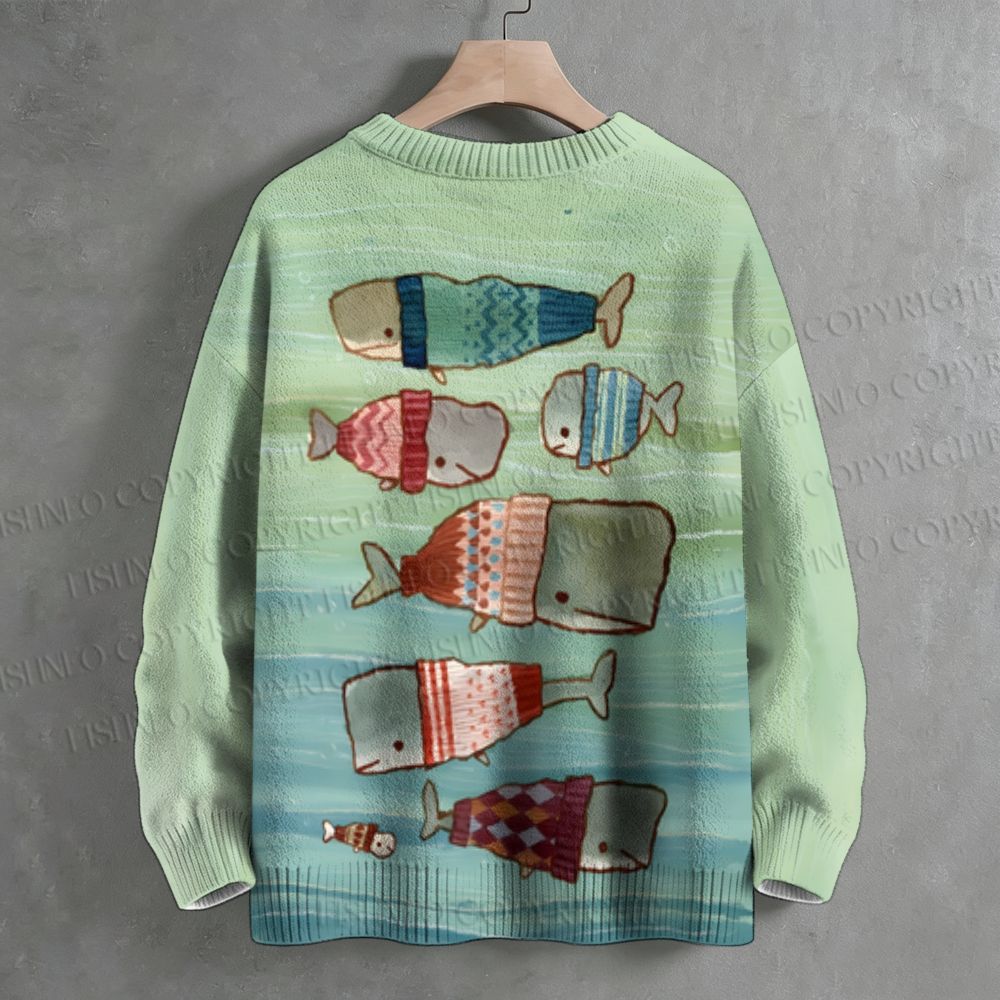 A Whale Family Crew Neck Sweater