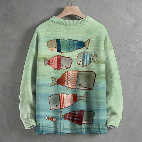 A Whale Family Crew Neck Sweater