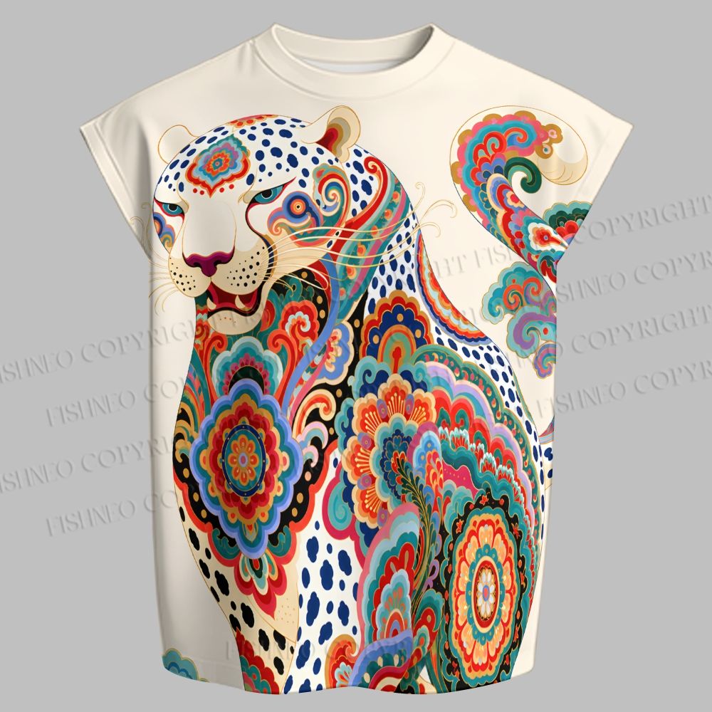 Panther With Multicolor Patterns Sleeveless Tank Top & Elasticated Trousers pants Two-Piece Streetwear Set
