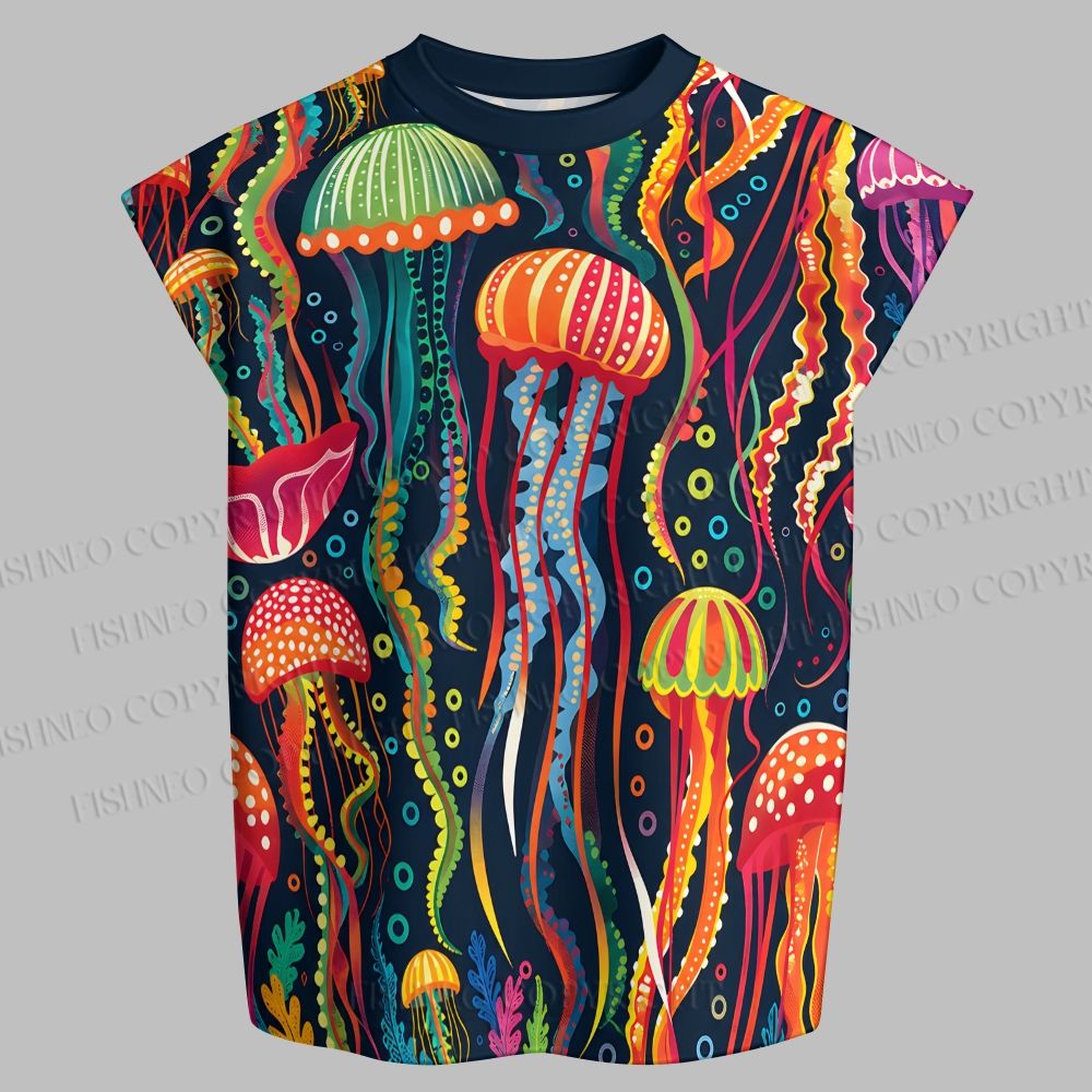 Men's Multicolor Jellyfishes Sleeveless Tank Top & Elasticated Trousers pants Two-Piece Streetwear Set