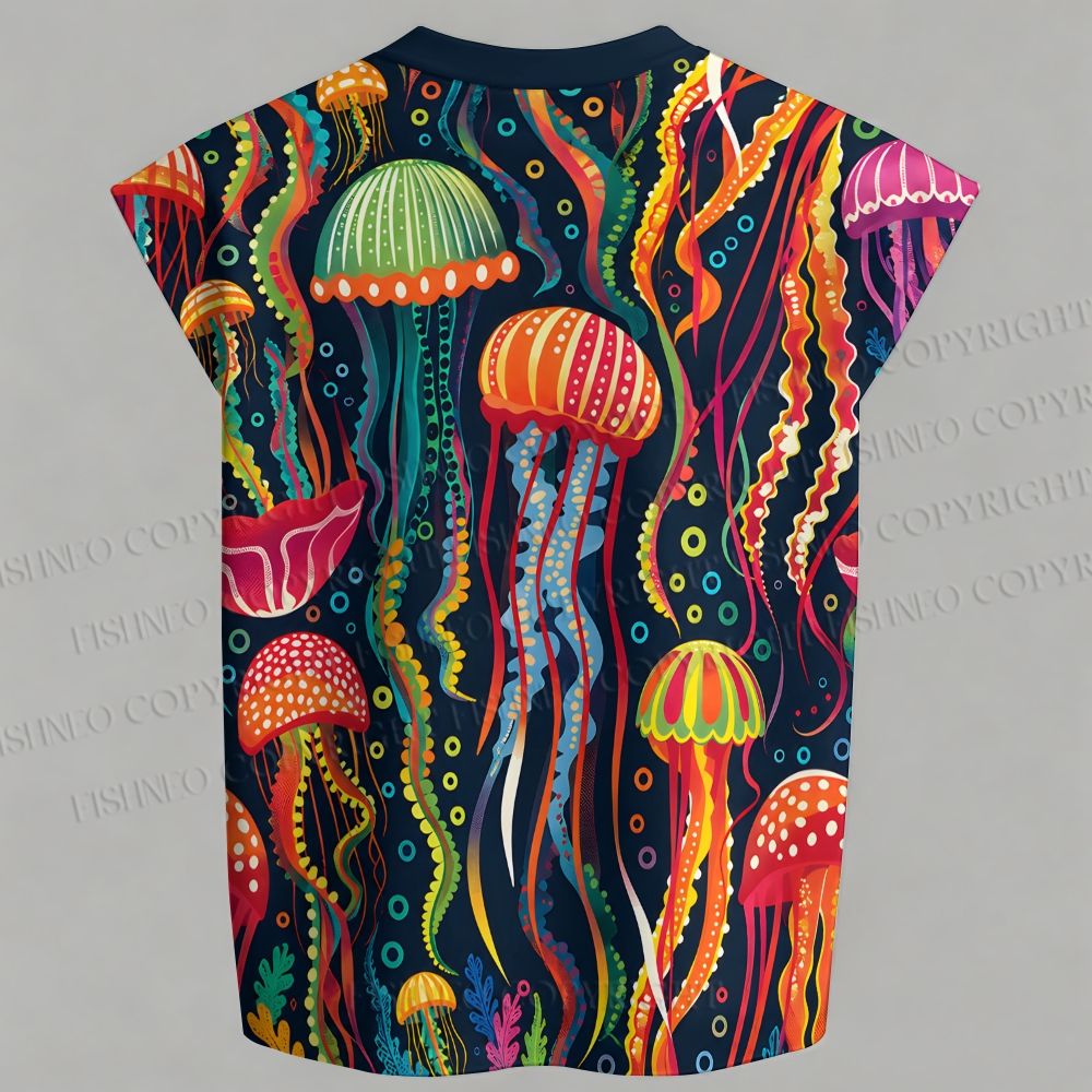 Men's Multicolor Jellyfishes Sleeveless Tank Top & Elasticated Trousers pants Two-Piece Streetwear Set