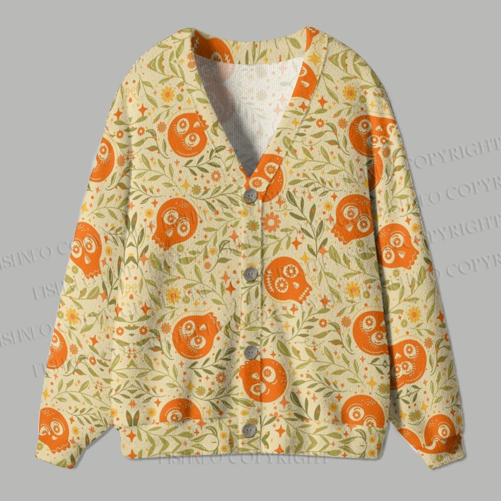 Skull Leaf Ugly Cardigan Sweater
