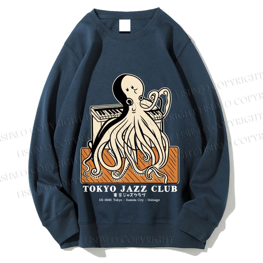 Unisex Tokyo Jazz Club Octopus Printed Sweatshirt