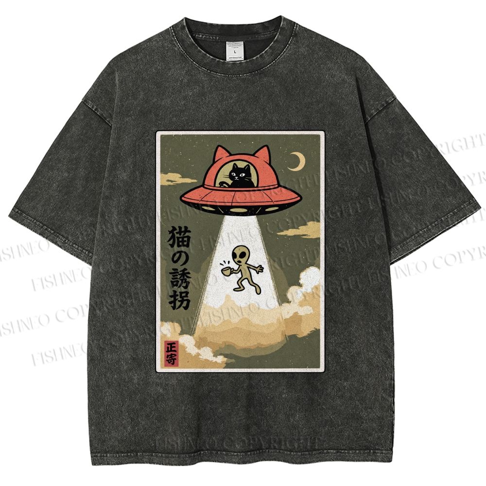 Unisex Alien Abduction Printed Washed Tee