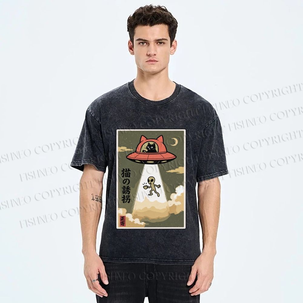 Unisex Alien Abduction Printed Washed Tee
