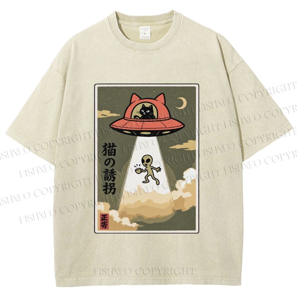 Unisex Alien Abduction Printed Washed Tee