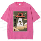 Unisex Alien Abduction Printed Washed Tee