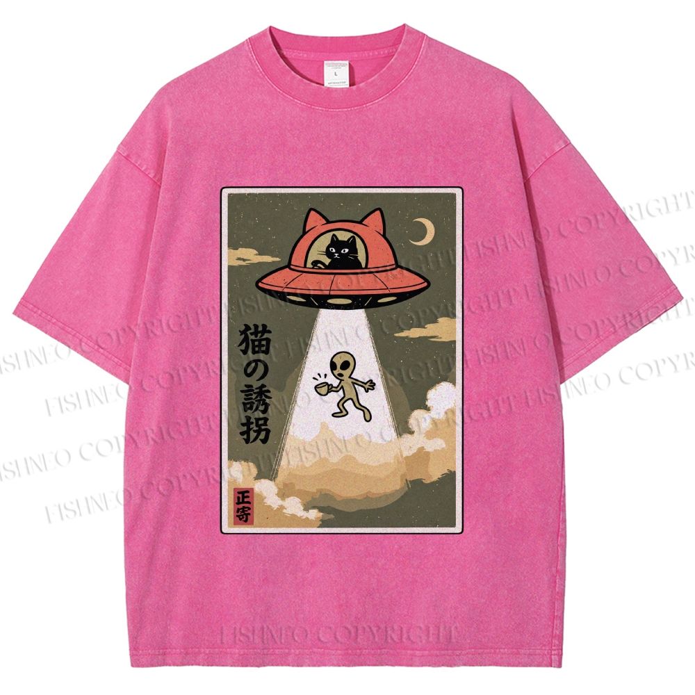 Unisex Alien Abduction Printed Washed Tee
