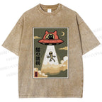 Unisex Alien Abduction Printed Washed Tee