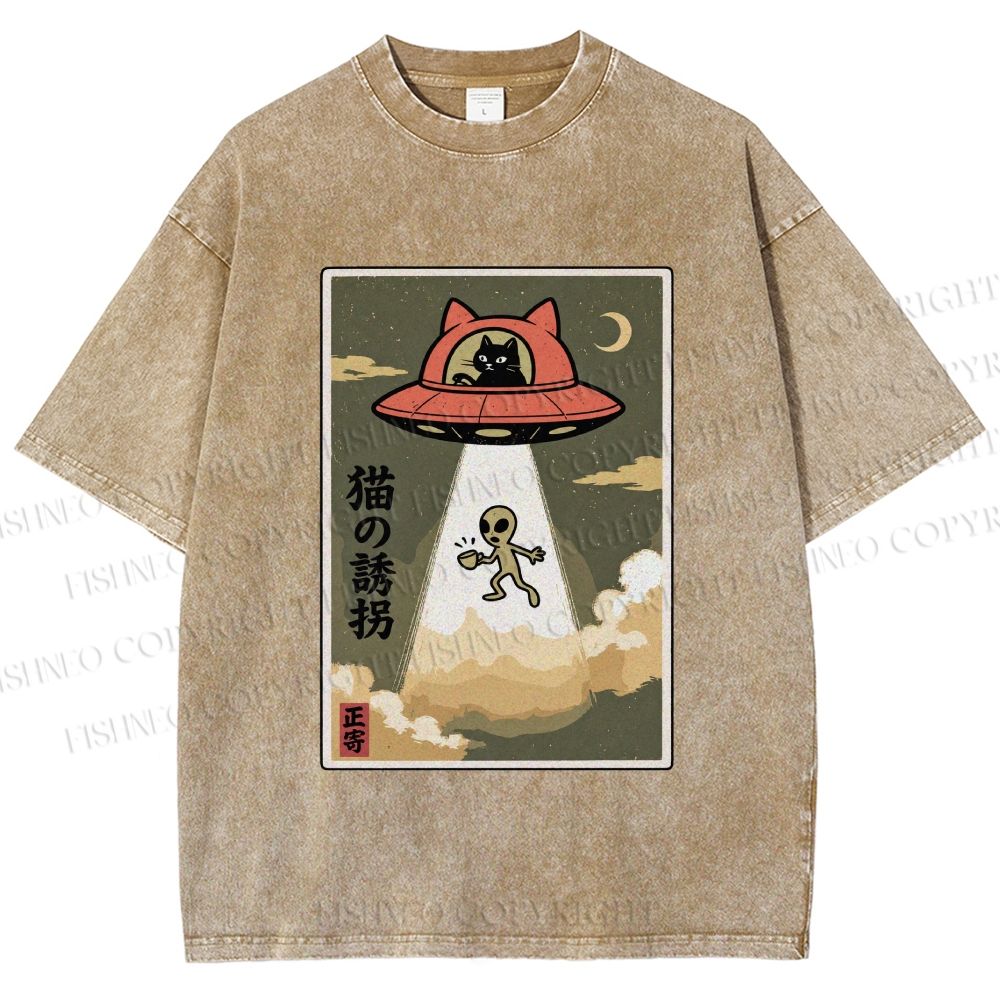 Unisex Alien Abduction Printed Washed Tee