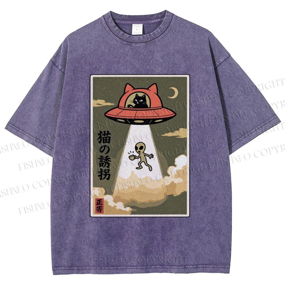 Unisex Alien Abduction Printed Washed Tee